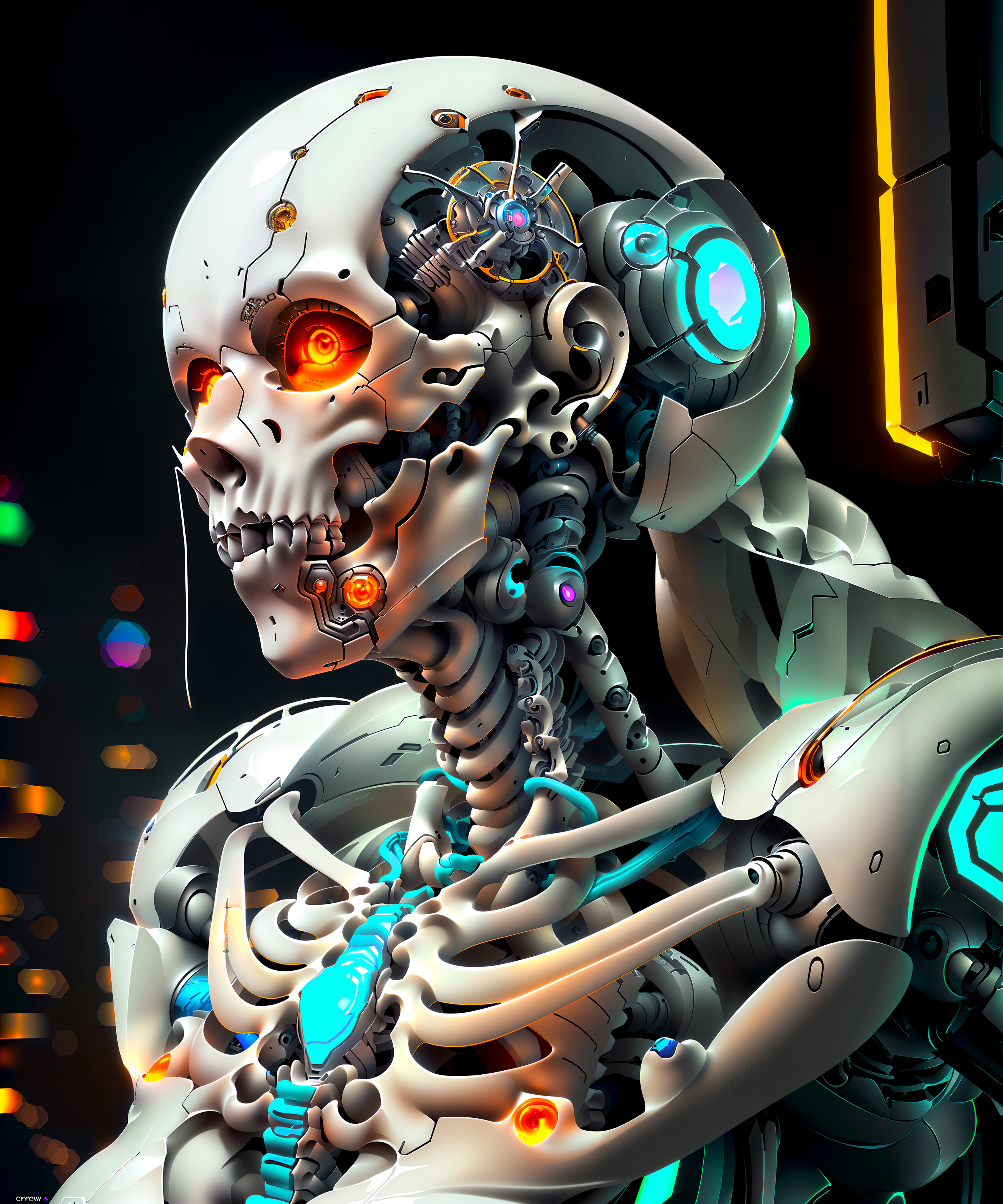 a beautiful painting of a cyberpunk robot skeleton, highly detailed, art by mooncryptowow and popular science <lora:wowifi...